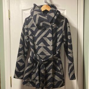 Geometric Patterned Coat with Belt